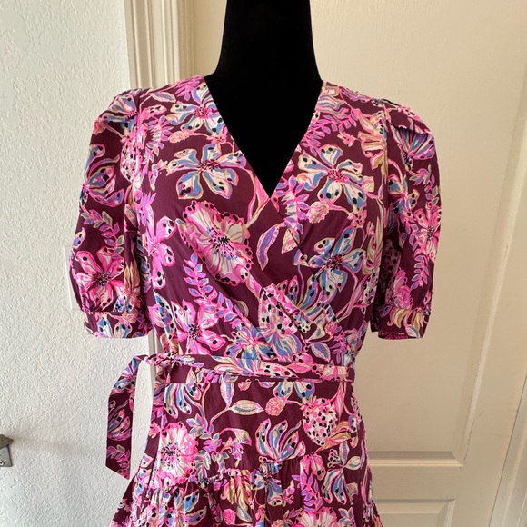 Lilly Pulitzer Sz 14 Amarena Cherry Alexandria Elbow Sleeve Cotton Wrap Dress - Picture 5 of 13